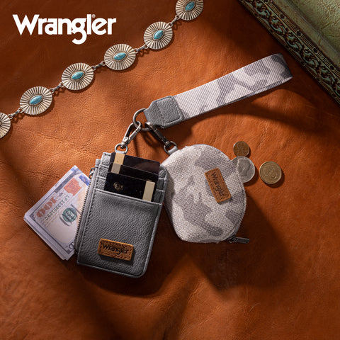 WG286-W0051  Wrangler Camo Print Dual Pouch Wristlet -Grey