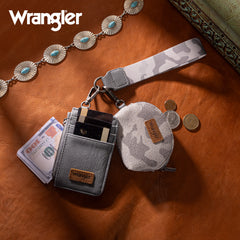WG286-W0051  Wrangler Camo Print Dual Pouch Wristlet -Grey