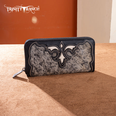 TR202-W2001BK  Trinity Ranch Hair-On Cowhide RFID Protected Collection Wallet - Black