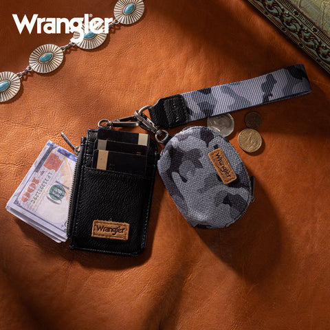 WG286-W0051  Wrangler Camo Print Dual Pouch Wristlet -Black