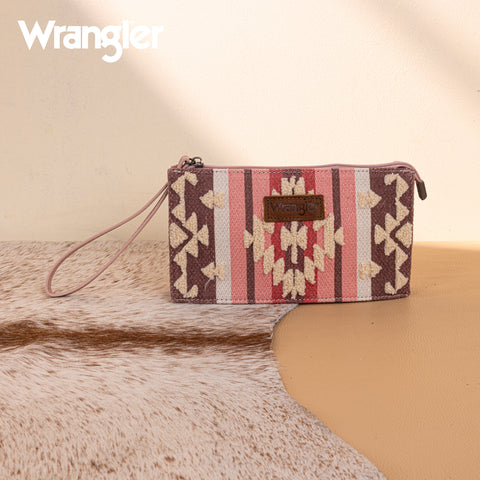 WG275-181  Wrangler Sherpa Aztec Canvas  Clutch -Dark Pink
