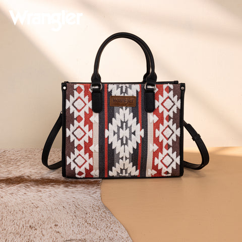 WG275-8120  Wrangler Sherpa Aztec Canvas Tote/Crossbody - Black