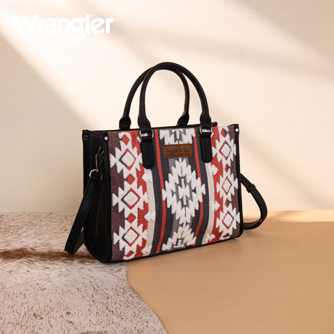 WG275-8120  Wrangler Sherpa Aztec Canvas Tote/Crossbody - Black