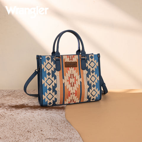WG275-8120  Wrangler Sherpa Aztec Canvas Tote/Crossbody - Jean
