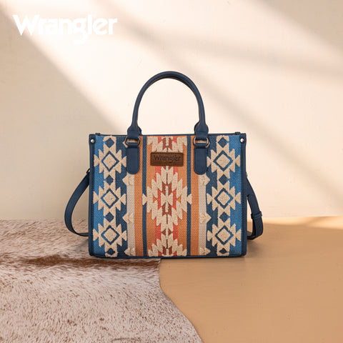 WG275-8120  Wrangler Sherpa Aztec Canvas Tote/Crossbody - Jean
