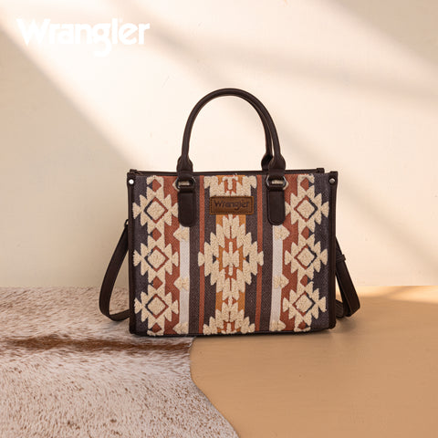 WG275-8120  Wrangler Sherpa Aztec Canvas Tote/Crossbody - Coffee