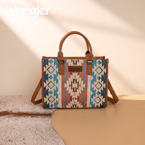 WG275-8120  Wrangler Sherpa Aztec Canvas Tote/Crossbody - Brown