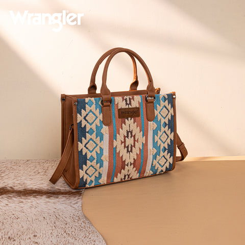 WG275-8120  Wrangler Sherpa Aztec Canvas Tote/Crossbody - Brown