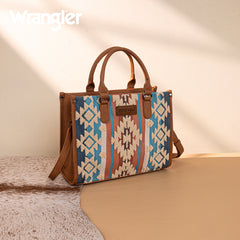 WG275-8120  Wrangler Sherpa Aztec Canvas Tote/Crossbody - Brown