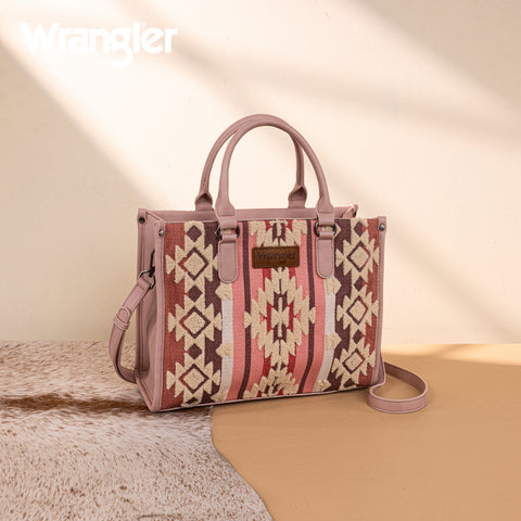WG275-8120  Wrangler Sherpa Aztec Canvas Tote/Crossbody - Dark Pink