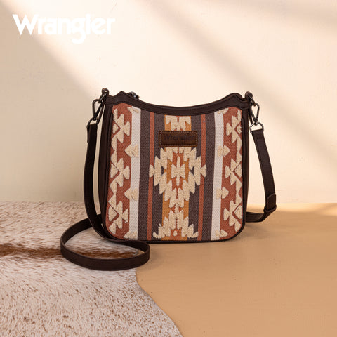 WG275-2003   Wrangler Sherpa Aztec Canvas Crossbody - Coffee