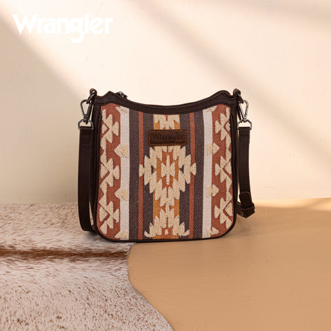 WG275-2003   Wrangler Sherpa Aztec Canvas Crossbody - Coffee