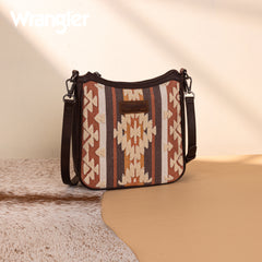 WG275-2003   Wrangler Sherpa Aztec Canvas Crossbody - Coffee