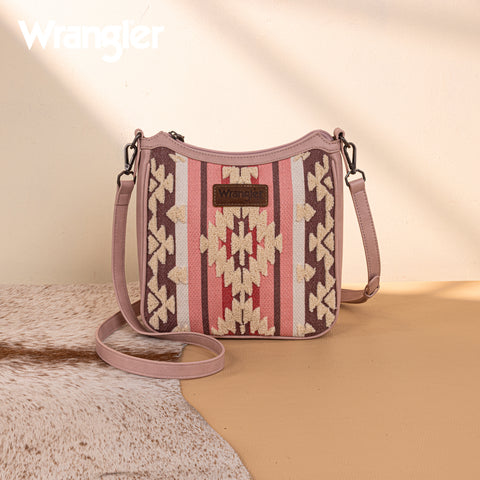 WG275-2003   Wrangler Sherpa Aztec Canvas Crossbody - Dark Pink