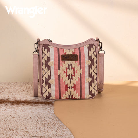 WG275-2003   Wrangler Sherpa Aztec Canvas Crossbody - Dark Pink