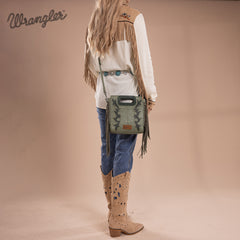 WG193-2003  Wrangler Top Handle Boot Scroll Fringe Tote/Crossbody -Green