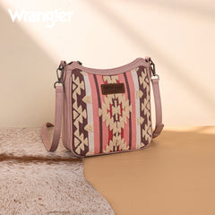WG275-2003   Wrangler Sherpa Aztec Canvas Crossbody - Dark Pink