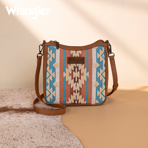 WG275-2003   Wrangler Sherpa Aztec Canvas Crossbody - Brown