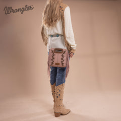 WG193-2003  Wrangler Top Handle Boot Scroll Fringe Tote/Crossbody -Pink