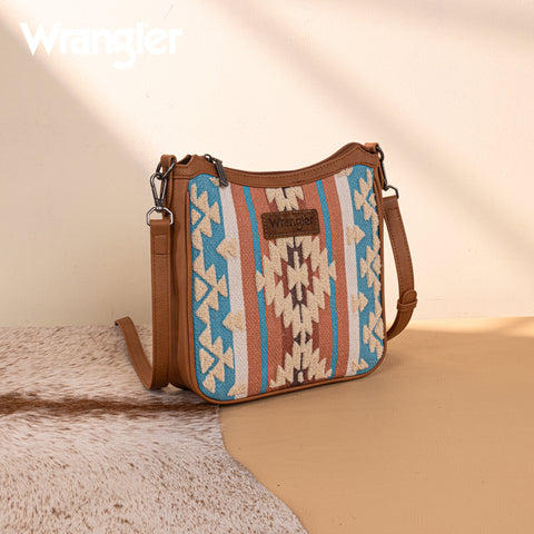 WG275-2003   Wrangler Sherpa Aztec Canvas Crossbody - Brown