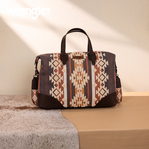 WG275-5110   Wrangler Sherpa Aztec Canvas Duffle Bag - Coffee