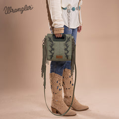 WG193-2003  Wrangler Top Handle Boot Scroll Fringe Tote/Crossbody -Green