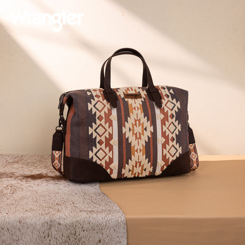 WG275-5110   Wrangler Sherpa Aztec Canvas Duffle Bag - Coffee