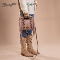 WG193-2003  Wrangler Top Handle Boot Scroll Fringe Tote/Crossbody -Pink