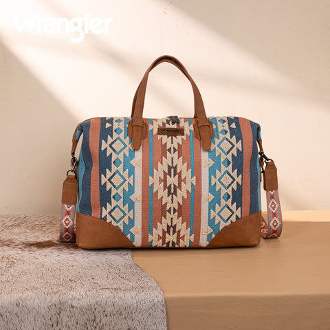 WG275-5110   Wrangler Sherpa Aztec Canvas Duffle Bag - Brown