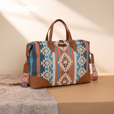 WG275-5110   Wrangler Sherpa Aztec Canvas Duffle Bag - Brown