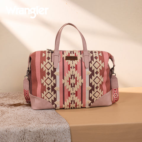 WG275-5110   Wrangler Sherpa Aztec Canvas Duffle Bag - Dark Pink
