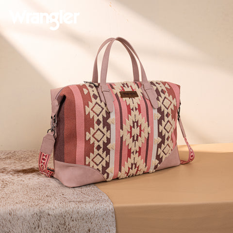 WG275-5110   Wrangler Sherpa Aztec Canvas Duffle Bag - Dark Pink