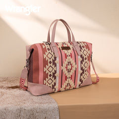 WG275-5110   Wrangler Sherpa Aztec Canvas Duffle Bag - Dark Pink
