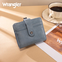 WG366-W116JN Wrangler Western Leopard Print Small Bi-Fold with Kiss Clasp Coin Purse - Jean