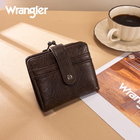 WG366-W116CF  Wrangler Western Leopard Print Small Bi-Fold with Kiss Clasp Coin Purse -Coffee
