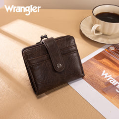 WG366-W116CF  Wrangler Western Leopard Print Small Bi-Fold with Kiss Clasp Coin Purse -Coffee