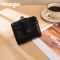 WG366-W116BK  Wrangler Western Leopard Print Small Bi-Fold with Kiss Clasp Coin Purse -Black