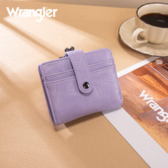 WG366-W116PP  Wrangler Western Leopard Print Small Bi-Fold with Kiss Clasp Coin Purse -Purple