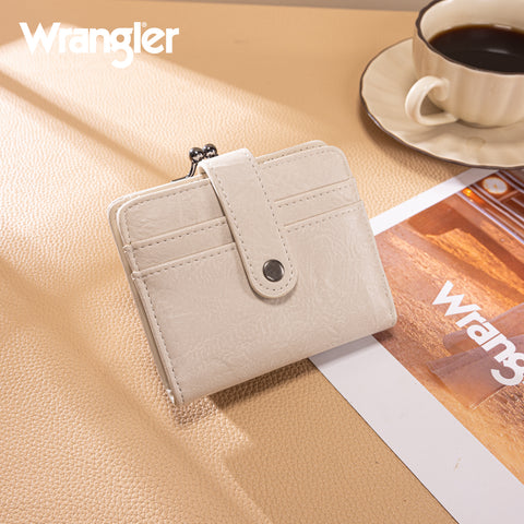 WWG366-W116BG  Wrangler Western Leopard Print Small Bi-Fold with Kiss Clasp Coin Purse -Beige