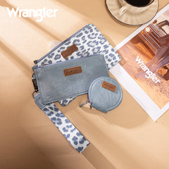 WG366-W114  Wrangler Leopard Print Dual Pouch Wristlet with Zipper Round Case-Jean
