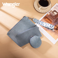 WG366-W114  Wrangler Leopard Print Dual Pouch Wristlet with Zipper Round Case-Jean