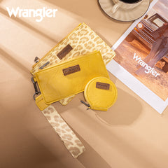WG366-W114  Wrangler Leopard Print Dual Pouch Wristlet with Zipper Round Case- Yellow