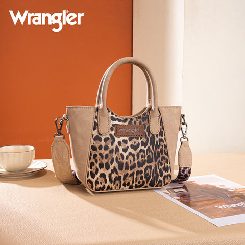 WG296-8015TN  Wrangler Leopard Print Small Tote/Crossbody -Tan