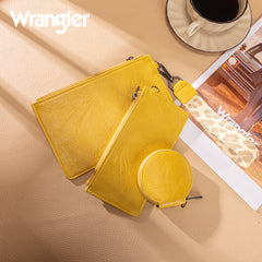 WG366-W114  Wrangler Leopard Print Dual Pouch Wristlet with Zipper Round Case- Yellow