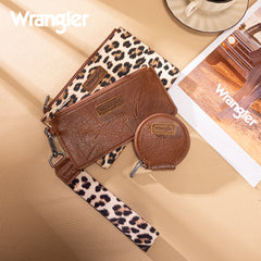 WG366-W114  Wrangler Leopard Print Dual Pouch Wristlet with Zipper Round Case-Leopard