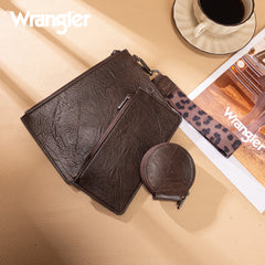 WG366-W114  Wrangler Leopard Print Dual Pouch Wristlet with Zipper Round Case-Coffee