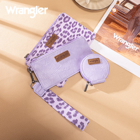 WG366-W114  Wrangler Leopard Print Dual Pouch Wristlet with Zipper Round Case-Purple