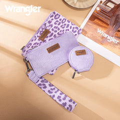 WG366-W114  Wrangler Leopard Print Dual Pouch Wristlet with Zipper Round Case-Purple