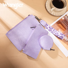 WG366-W114  Wrangler Leopard Print Dual Pouch Wristlet with Zipper Round Case-Purple