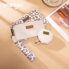 WG366-W114  Wrangler Leopard Print Dual Pouch Wristlet with Zipper Round Case- Beige